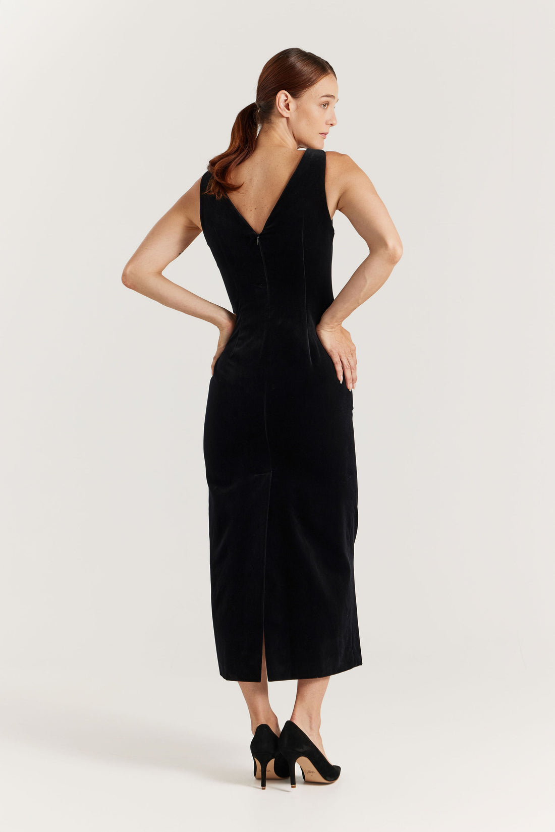 classic black velvet dress Unique Vintage Black Velvet Front Twist Swing Dress